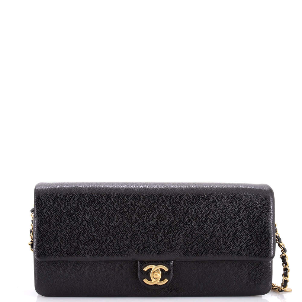 Chanel East West CC Medallion Maxi Chain Clutch Grained Calfskin
